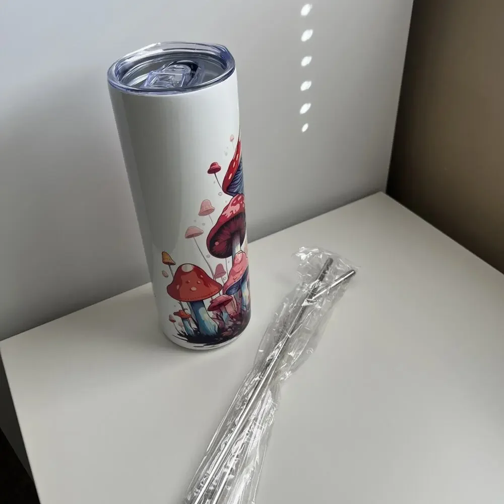 Custom Printed 20oz Tumbler Boho Mushroom With Lid Straws And Straw Cleaner
